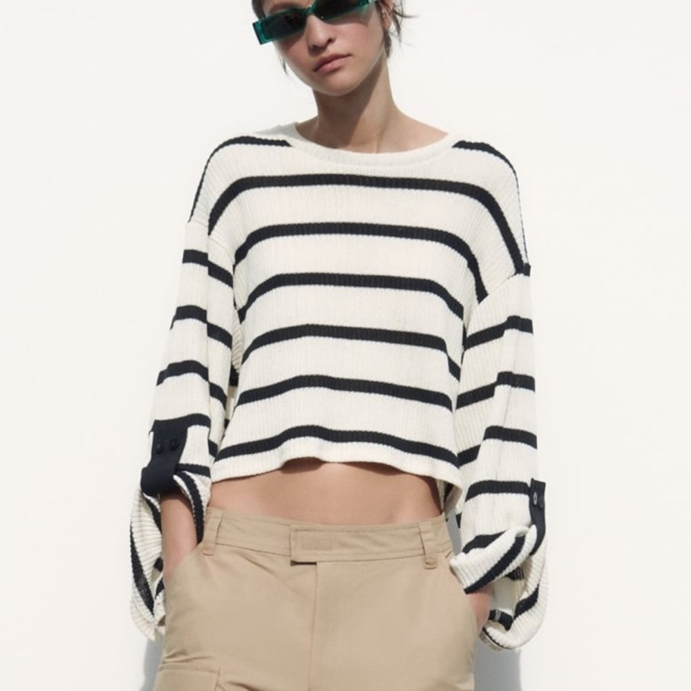 Turned up long sleeve striped shirt